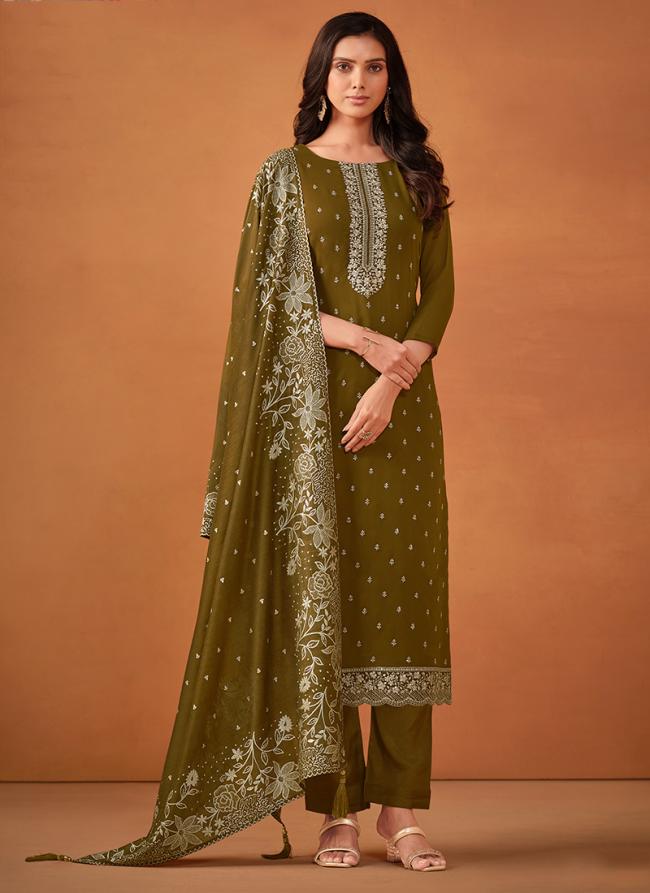 Georgette Mahendi Festival Wear Embroidery Work Salwar Suit